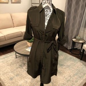 Army green satin dress with waist tie